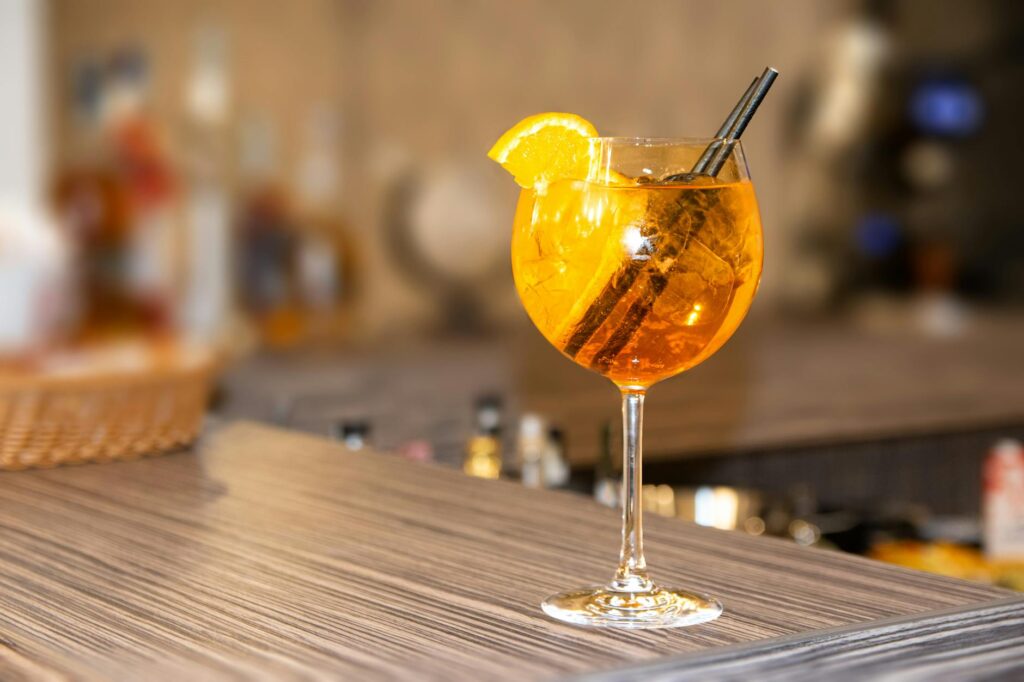 Aperol spritz cocktail with orange slice