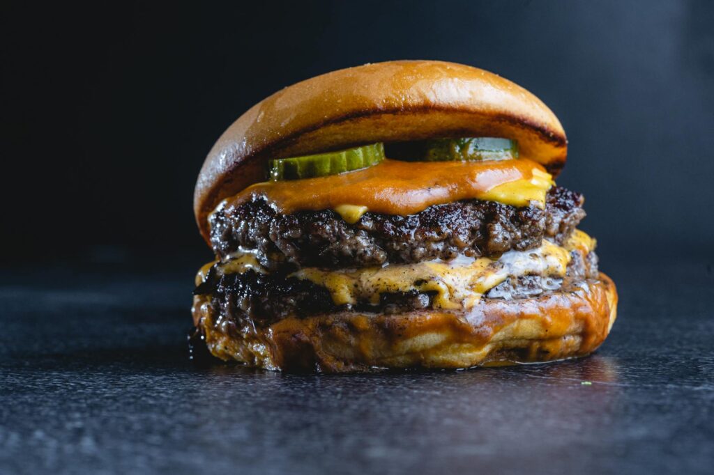 Double smash burger with crispy cheesy edges